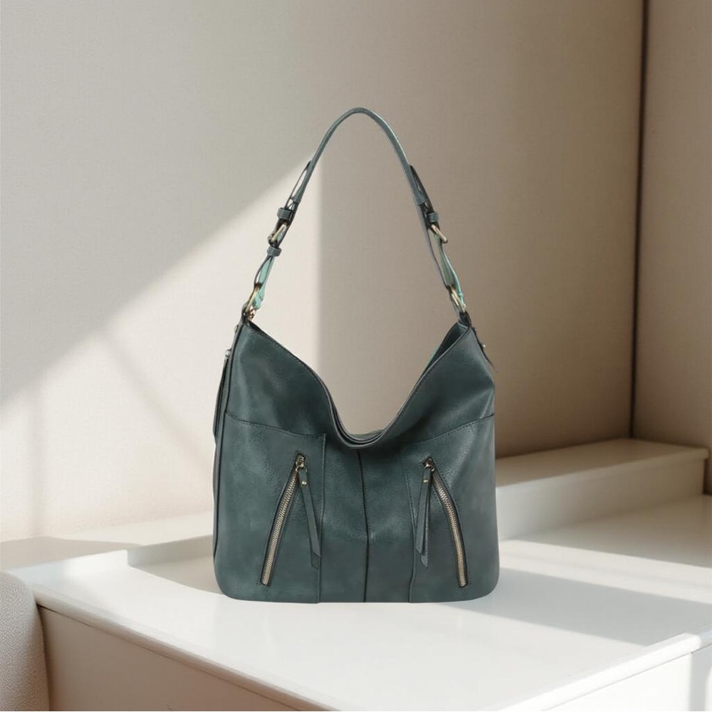 NWT Vegan Leather Shoulder Bag Tote! Dusty Blue!